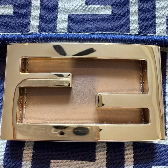 Fendi Baguette Blue and White Crossbody Bag with Iconic Monogram - Picture 6 of 12